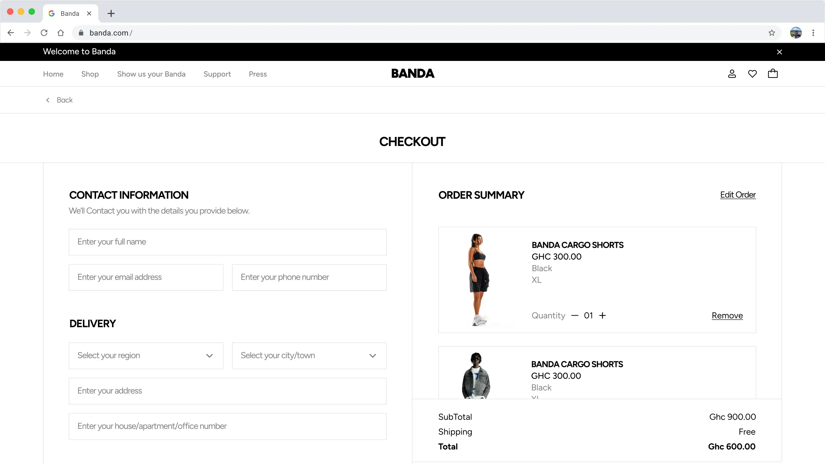 banda checkout