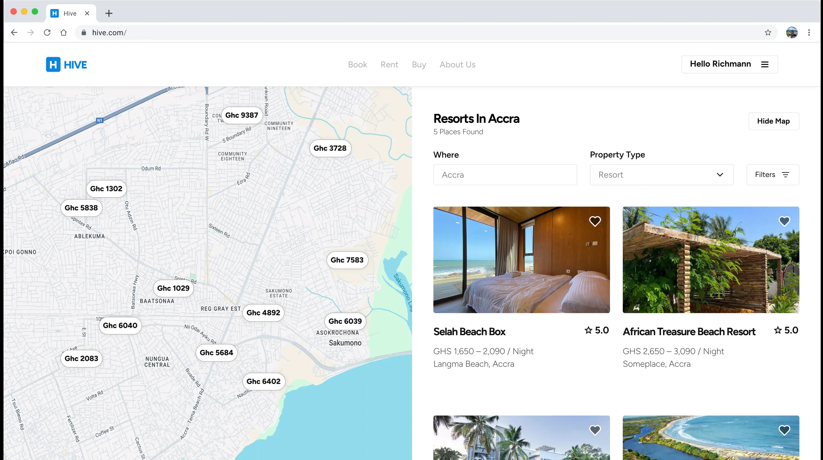 hive search results with map